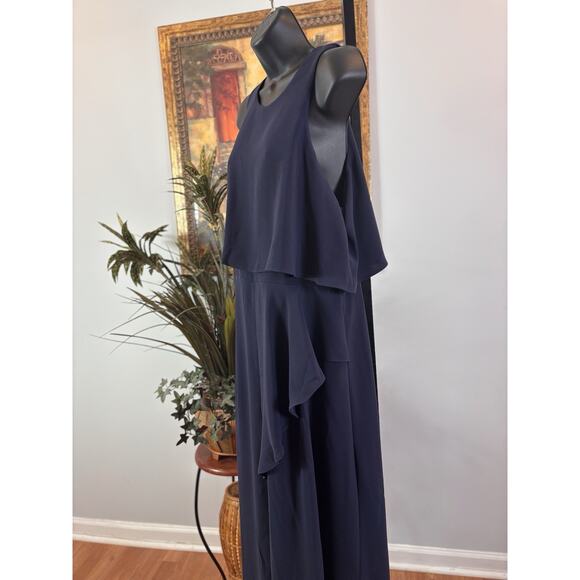 ASOS Bridesmaid's Maxi Dress Womens 12 Navy Lagenlook Fairy Goth Y2K Cape Top - Picture 7 of 15